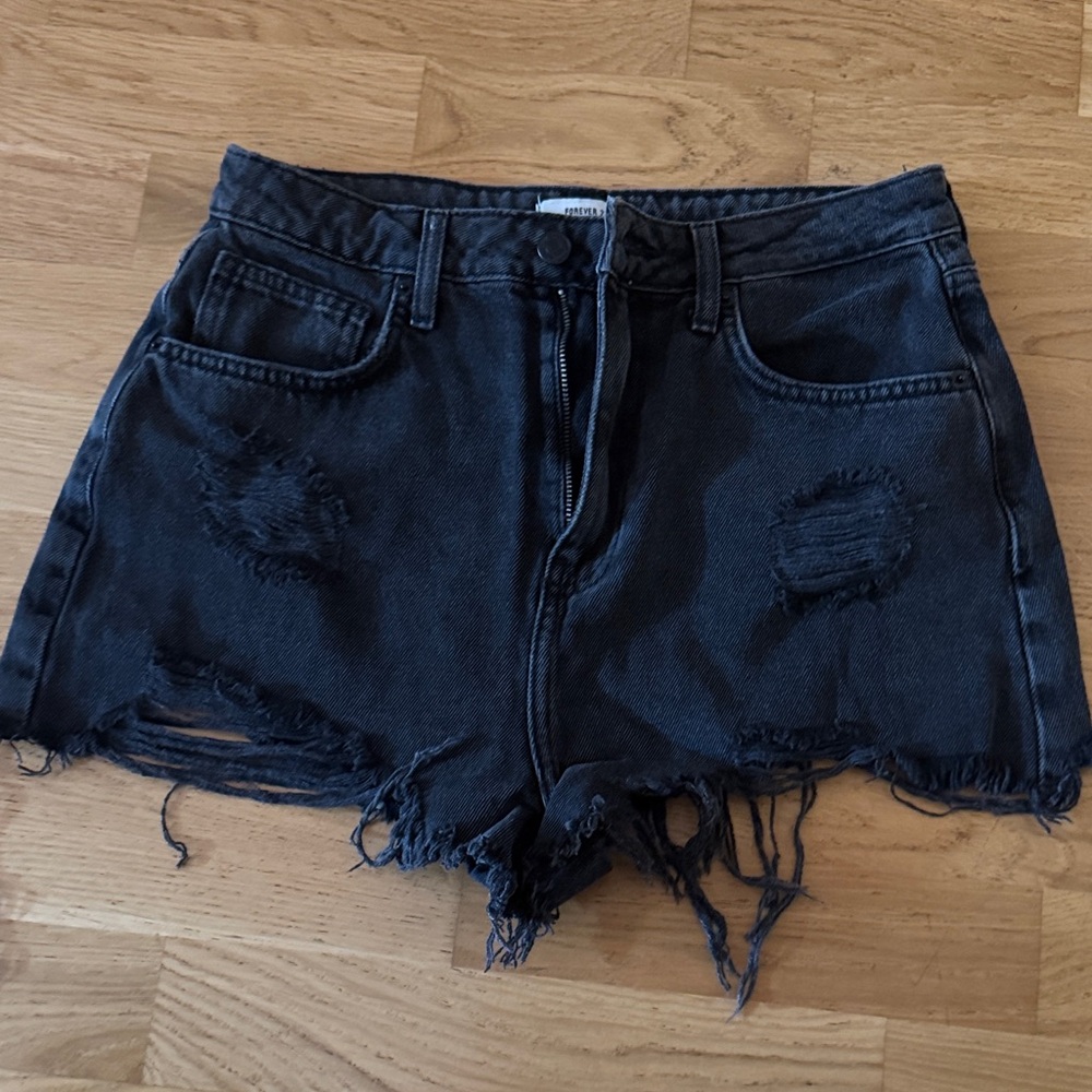 Forever 21 Black Distressed Denim Cutoff Shorts